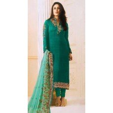 TEAL GREEN SATIN GEORGETTE SUIT WITH HEAVY WORK DUPATTA 